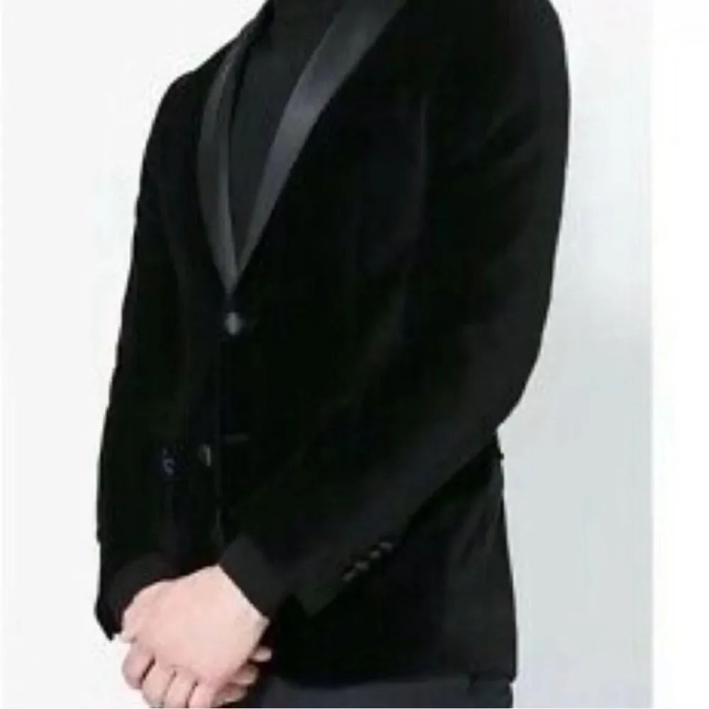 Zara Man Black Velvet & Satin Party Collection Blazer Jacket Size Small
